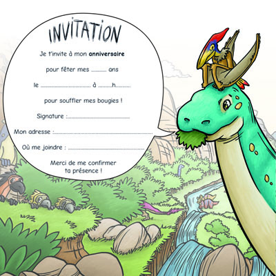 Invitation anniversaire dinosaure et volcan